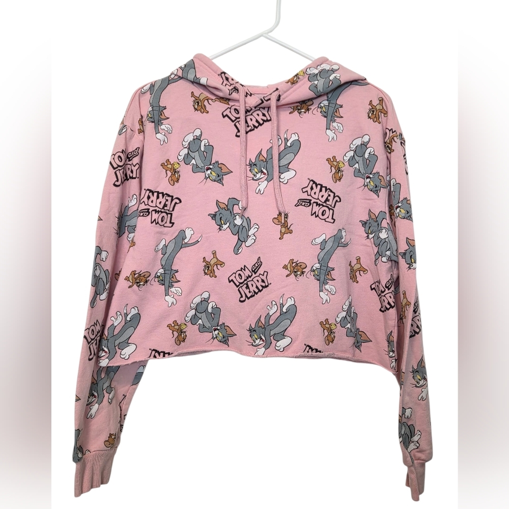 Tom and Jerry Pink Cropped Hoodie
